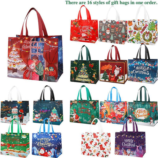 16PCS Christmas Gift Bags With Assorted Patterns. Reusable Non - Woven, Handle - Equipped. Ideal For New Year & Christmas Decor, Perfect For Holiday Gifting.Box Packs heavy-duty storage tote foldable shopping tote Water-Resistant market trip