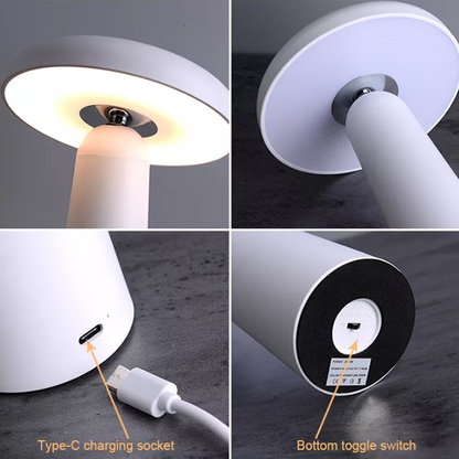 Mushroom LED Table Lamp - Tiltable Lampshade & Stepless Dimmable Touch Control Night Light