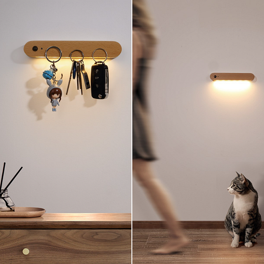 Wooden Rechargeable Induction Lamps - Magnetic Wall Key Holder Motion Sensor Wall Lamp