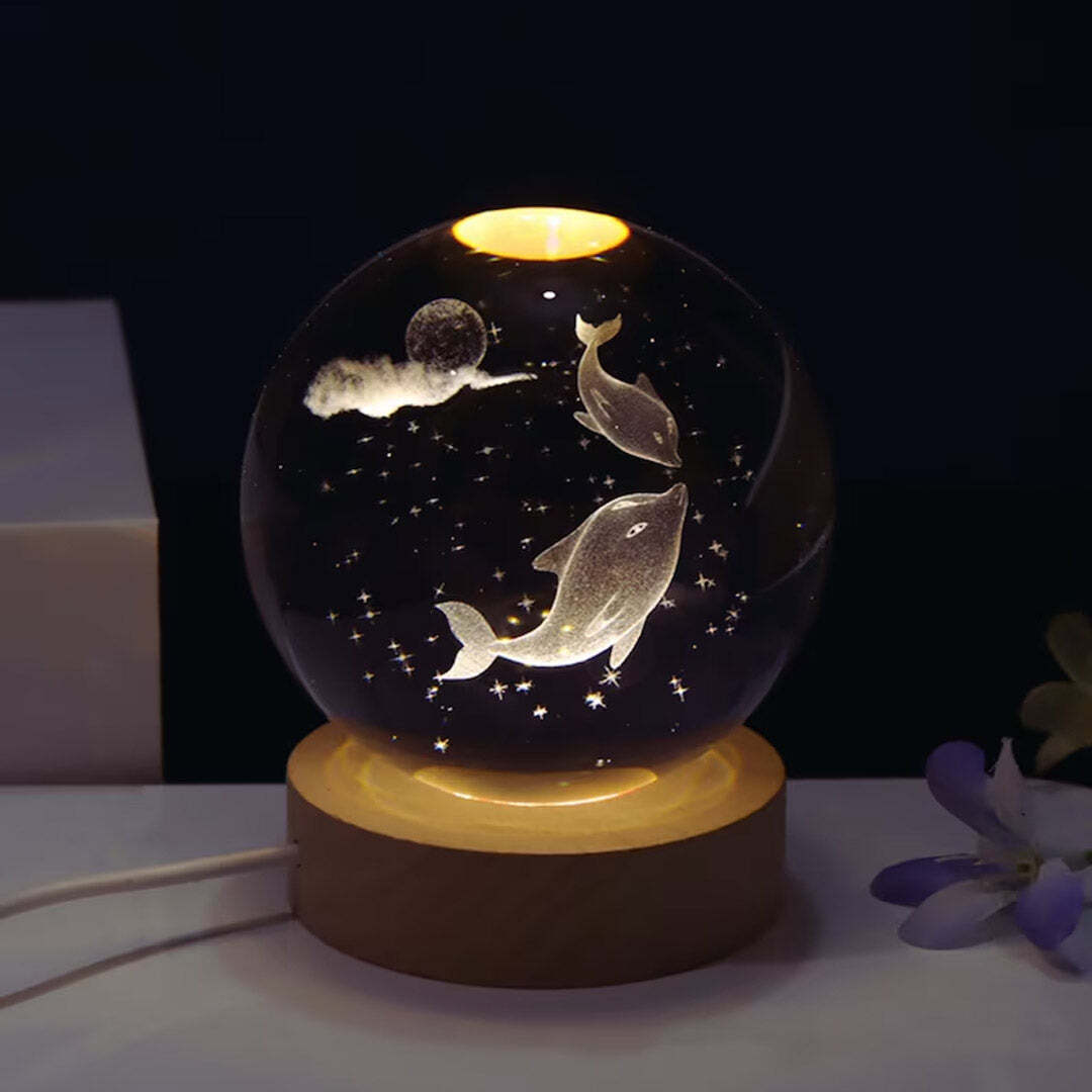 Whale and Space Crystal Lamp Globe